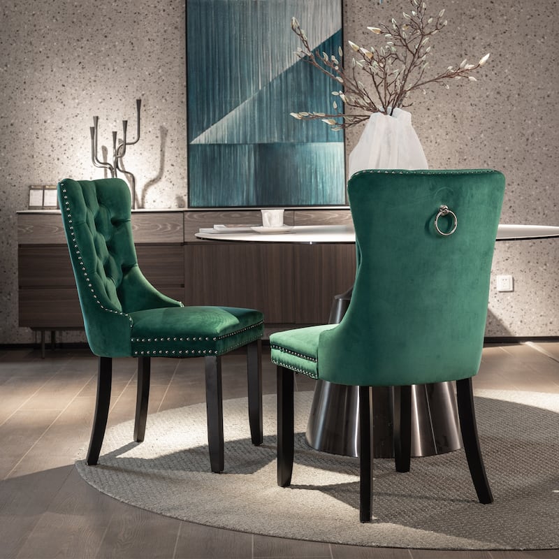 Tufted Solid Wood Velvet Dining Chair,2-Pcs Set