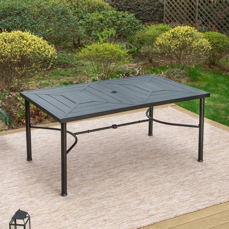 7-Piece Patio Dining Set Metal E-coating of 6 Upgraded Back Pattern Chairs & 1 Umbrella Hole Metal Table