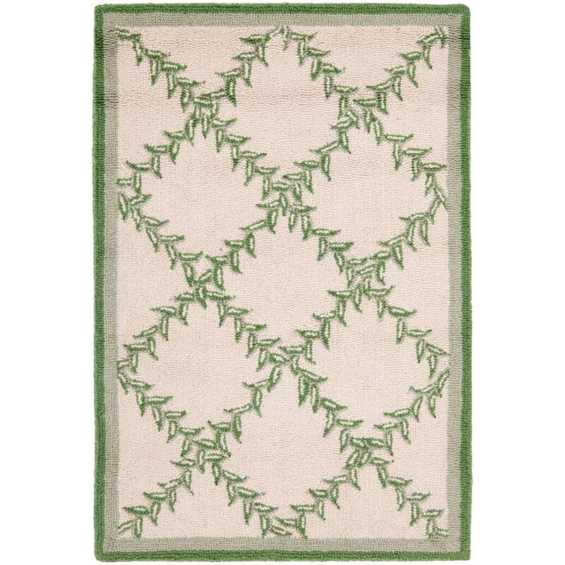 SAFAVIEH Handmade Chelsea Kimber Trellis French Country Wool Rug - 2'6" x 4' - Ivory/Light Green - Rectangle