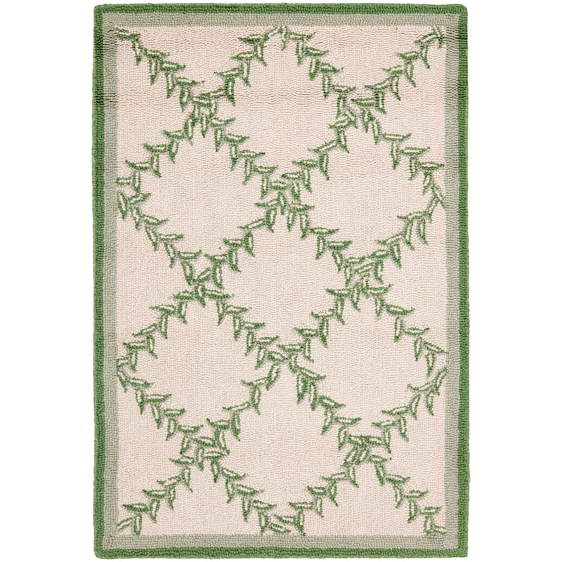SAFAVIEH Handmade Chelsea Sunstripe Trellis French Country Wool Rug - 2'6" x 4' - Ivory/Light Green