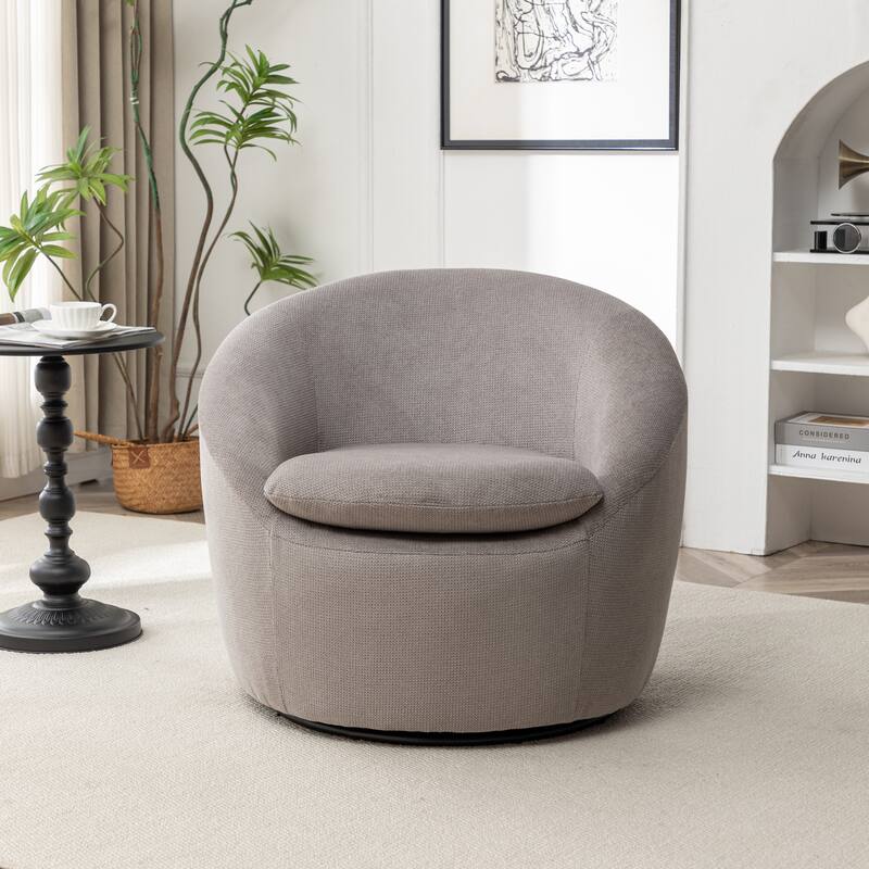 Round Armchair Office Chair Accent Chair with Plush Seat Cushion, Swivel Barrel Chair Single Lounge Sofa - Gray