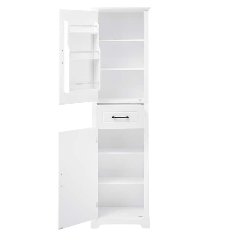 Roomfitters Tall Bathroom Storage Cabinet with 2 Doors Adjustable Shelves and Door Shelf Design MDF Painted Finish, White