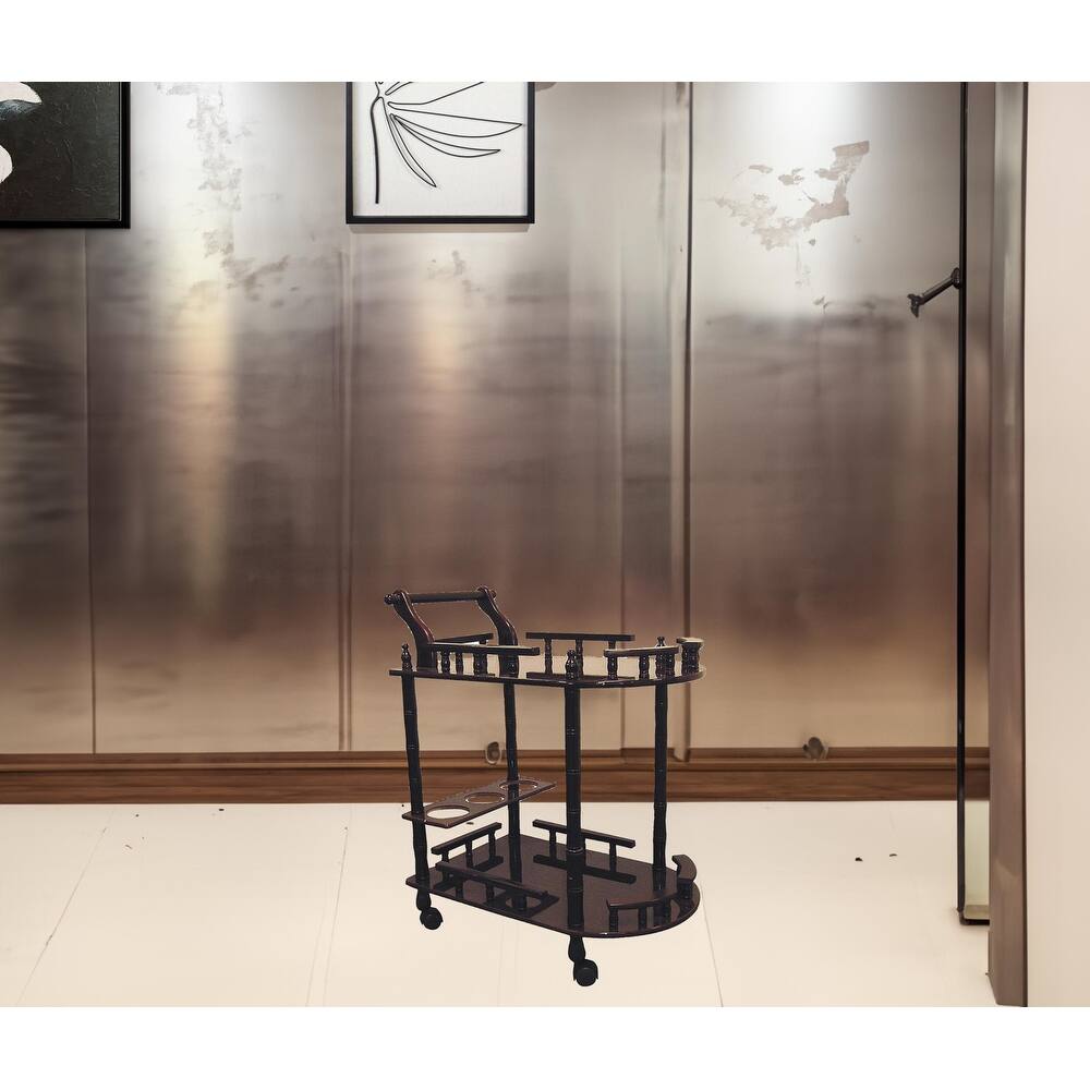 HomeRoots 24" Dark Brown Rolling Bar Cart - 23.50 in. x 29.00 in. x 15.00 in.
