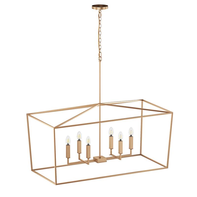 Farmhouse Rectangle 6-Light Kitchen Island Chandelier Over Table