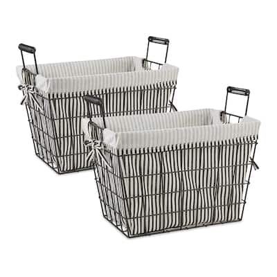 Asst Farmhouse Black Wire Black/White Ticking Stripe Liner Basket - Lined Basket Set