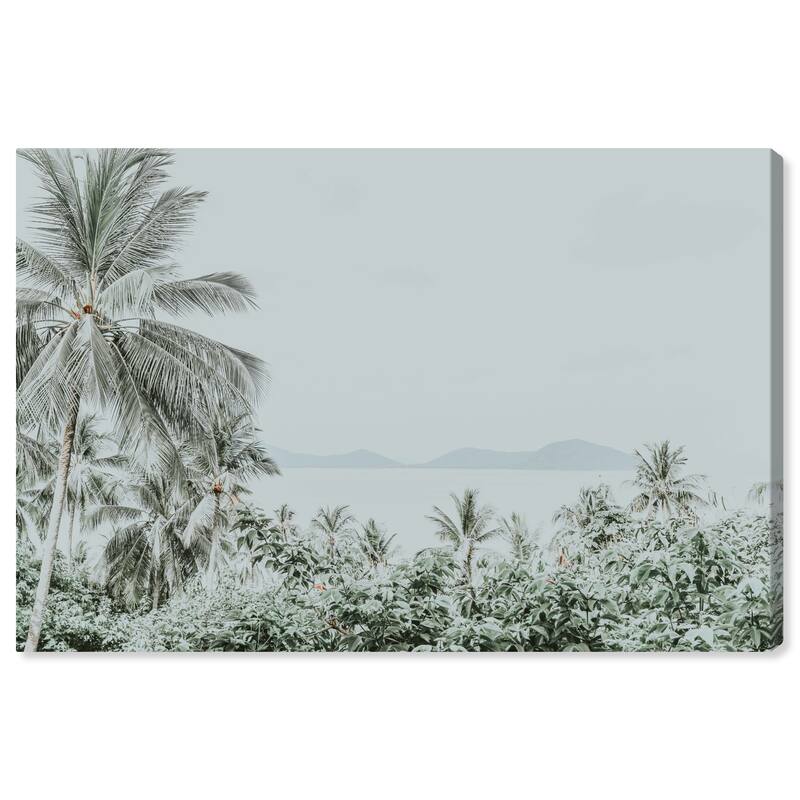 Wynwood Studio Canvas Floral and Botanical Silver Grey Paradise Blue and Light Blue Tropical Wall Art Canvas Print