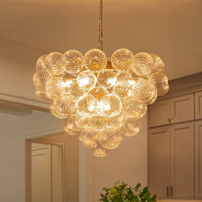 Modern Luxury Dining Room 9-Light Clear Swirled Glass Chandelier - N/A