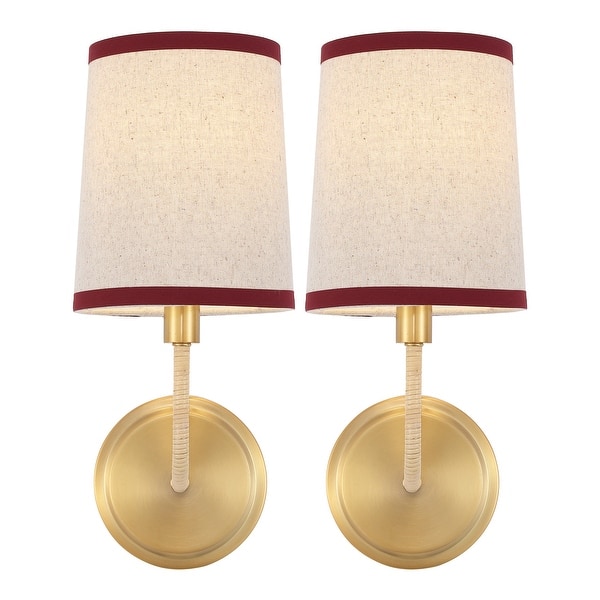 slide 2 of 7, SAFAVIEH Lighting Carter, 6-inch, Metal/Fabric Wall Sconce (Set of 2) - 6"W x 7"D x 15"H