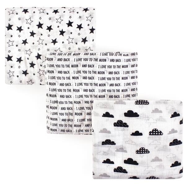 slide 1 of 1, Hudson Baby Infant Cotton Muslin Swaddle Blankets, Moon And Back, One Size - Moon And Back - 3-Pack