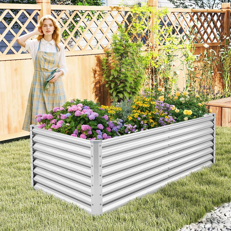Gymax Raised Garden Bed Large Metal Planter Box Kit for Vegetable Herb