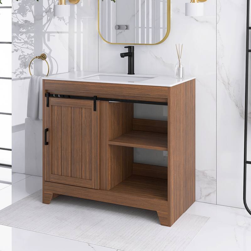 36" Freestanding Bathroom Vanity with Ceramic Sink - 35.83'' x 18.9'' x 33.46''