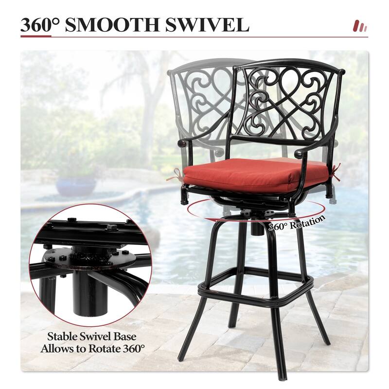Set of 2/4 Outdoor Cast Aluminum Swivel Bar Stools with Sunbrella Fabric Cushion