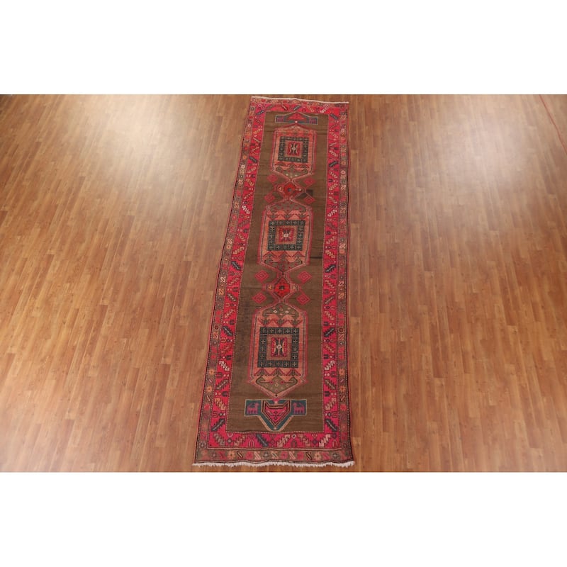 Ardebil Persian Vintage Runner Rug Hand-knotted Wool Carpet - 3'10" x 13'2"