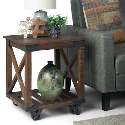 WYNDENHALL Barrie SOLID MANGO WOOD and Metal 20 inch Wide Square Industrial End Table in Distressed Dark Brown - 20 x 20 x 22.4