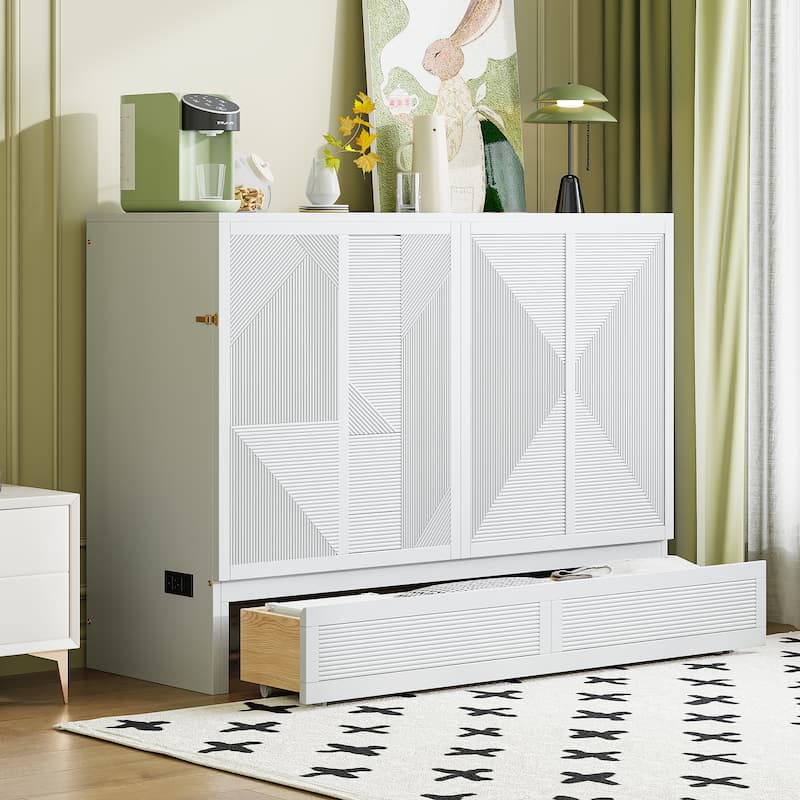 Murphy Bed with Large Drawer, USB Ports and Outlets