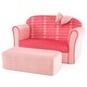 preview thumbnail 1 of 7, Gymax Kids Double Sofa Velvet Upholstered Sofa Couch w/Footstool & Pink