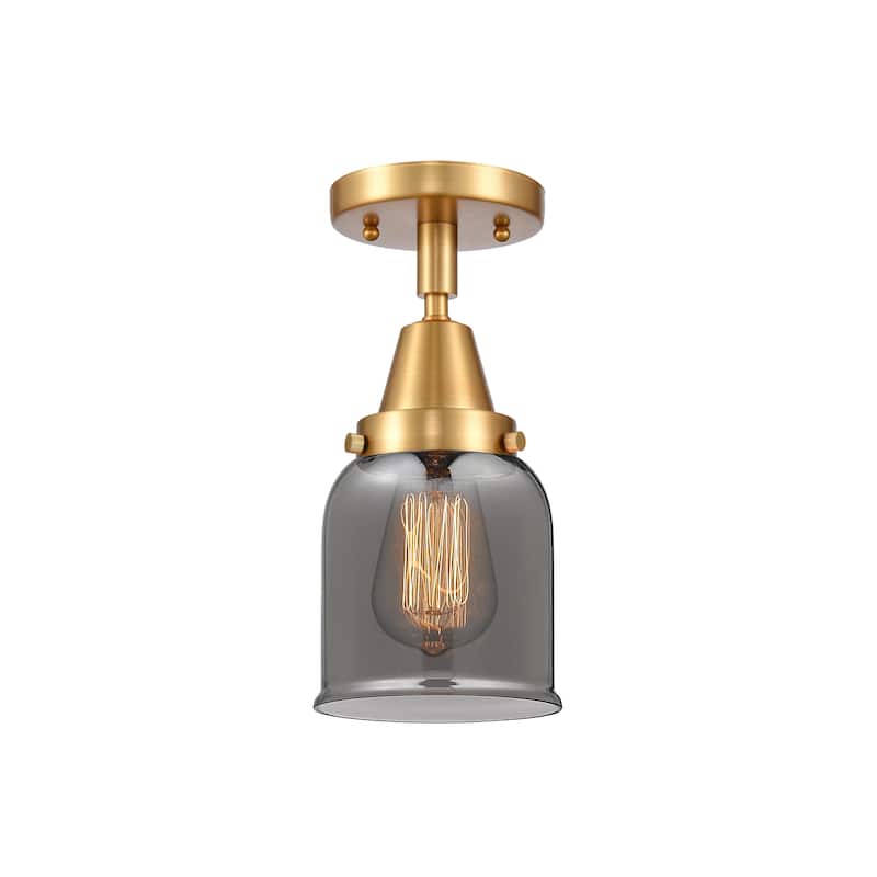 Innovations Lighting Caden Bell - 1 Light 5" Flush Mount - Satin Gold/Light Smoke