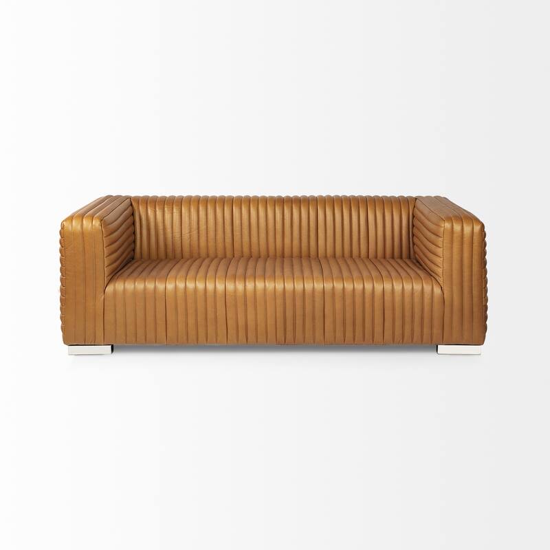 Ricciardo Cognac Leather Three Seater Sofa 82.5L x 38.4W x 26.38H