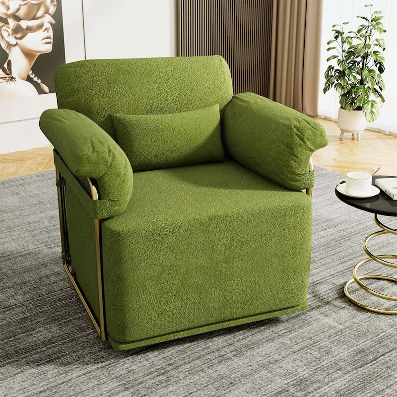 360 Degree Swivel Accent Chair,Wide Upholstered Seat,and Gold Metal Legs