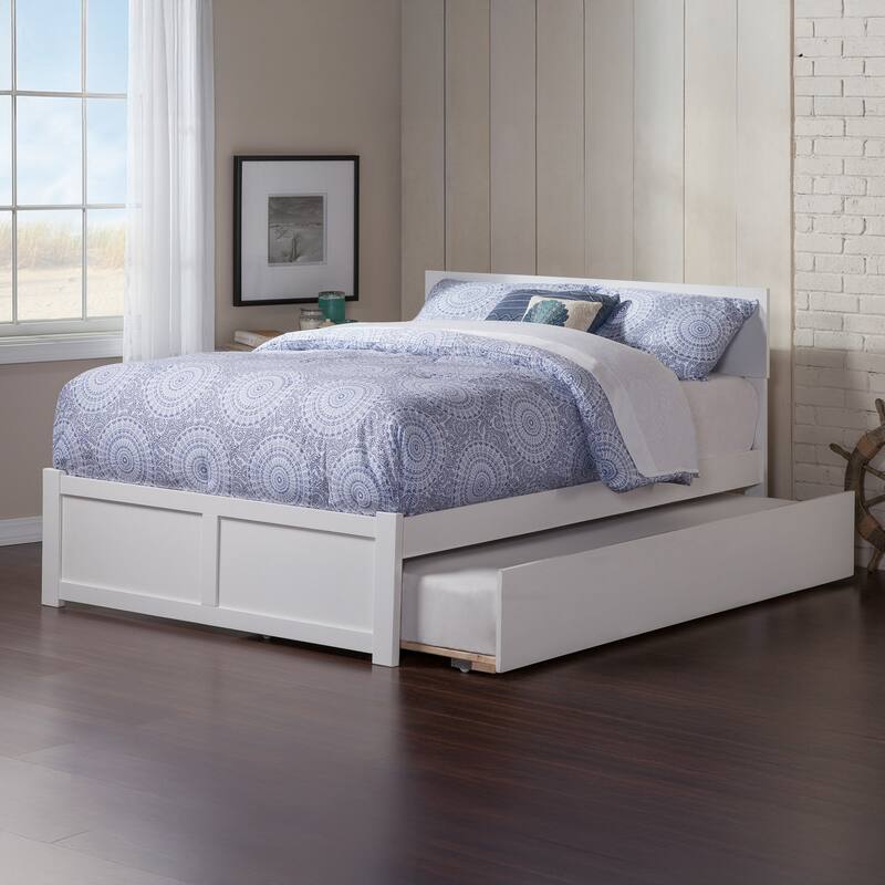 AFI Orlando Platform Bed with Footboard & Twin XL Trundle - White - Queen