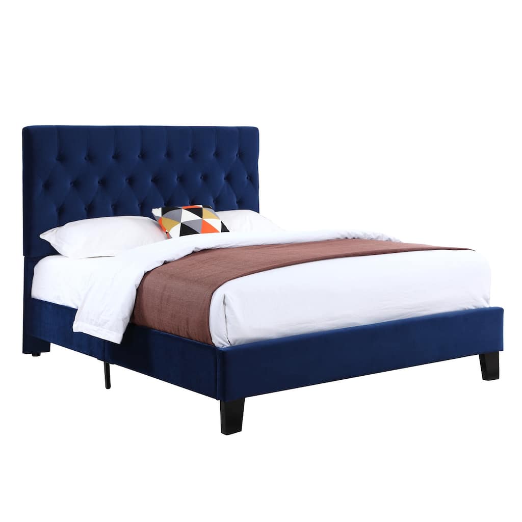 Queen Size Solid Wood Upholstered Platform Bed with Foam Padding and Transitional Design