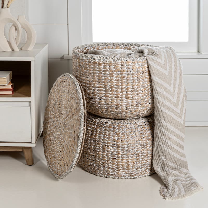 happimess Bhola 18" Hourglass Handwoven Hyacinth Storage Accent Table with Lid