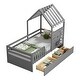 preview thumbnail 6 of 25, Wooden Slat Roof Platform Bed Guardrails House Bed Frame with 2 Storage Drawers, Kids Playhouse Bed Small Window & Shelves