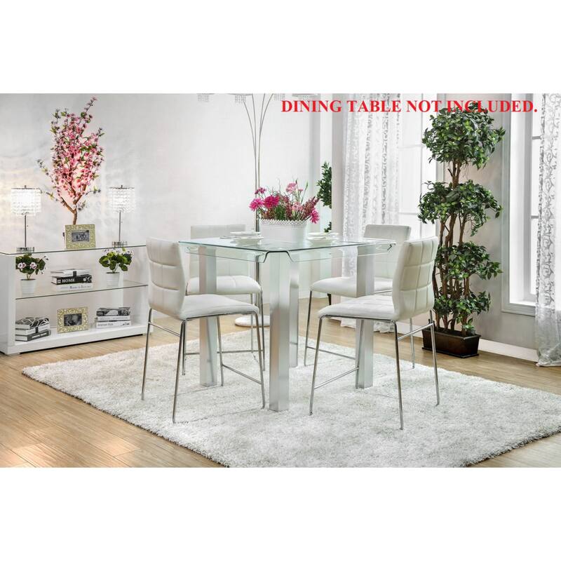 White Color Leatherette 2pcs Counter Height Dining Chairs Chrome Metal Legs Dining Room Counter Height Chairs
