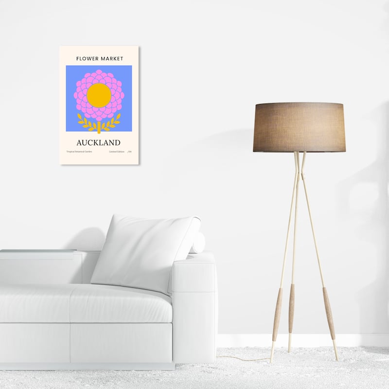 Wynwood Studio Canvas Advertising Flower Market Auckland Purple and Mustard Modern & Contemporary Wall Art Canvas Print - 24 x 16
