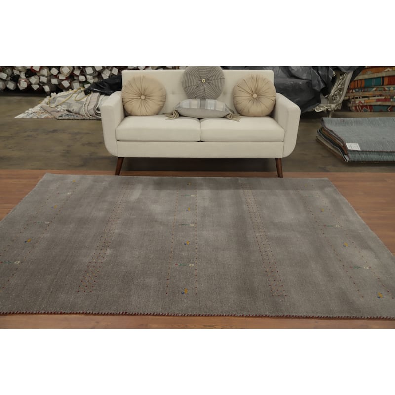 Hand Knotted Oriental 100% Wool Carpet Tribal Animal Pictorial Greys & Charcoal Gabbeh Area Rug - 8' 0'' X 6' 0''
