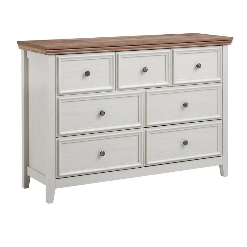 GDFStudio - Farmhouse Modern 7-Drawer Dresser Cabinet with Smooth Metal Slides and Wide Top