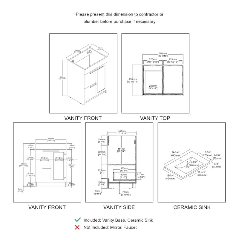 Blossom Hanover 24 Inch Bathroom Vanity with Topmount Ceramic Sink