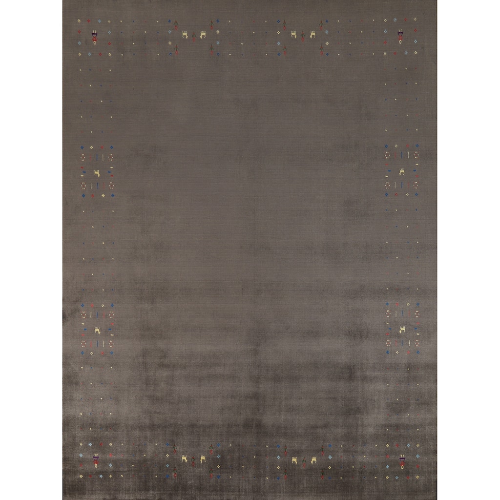 Hand Knotted Oriental 100% Wool Carpet Tribal Tribal Greys & Charcoal Gabbeh Area Rug - 9' 8'' X 7' 10''