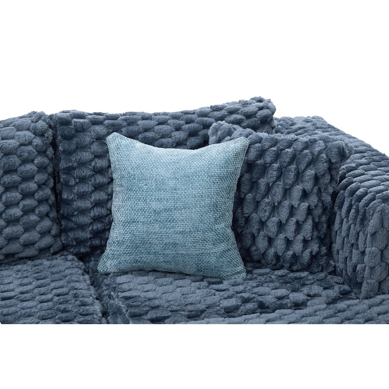 Modular Sectional Sofa with Bubble Velvet Upholstery, 2 Movable Ottomans and 4 Throw Pillows for Living Room