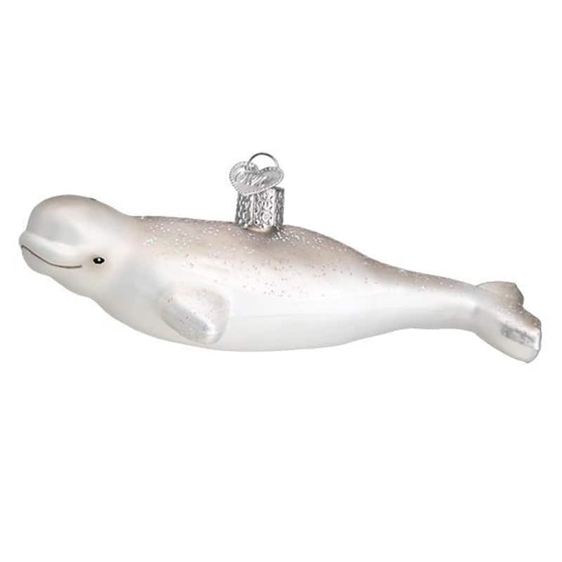 Old World Christmas Beluga Whale Holiday Ornament Glass - White