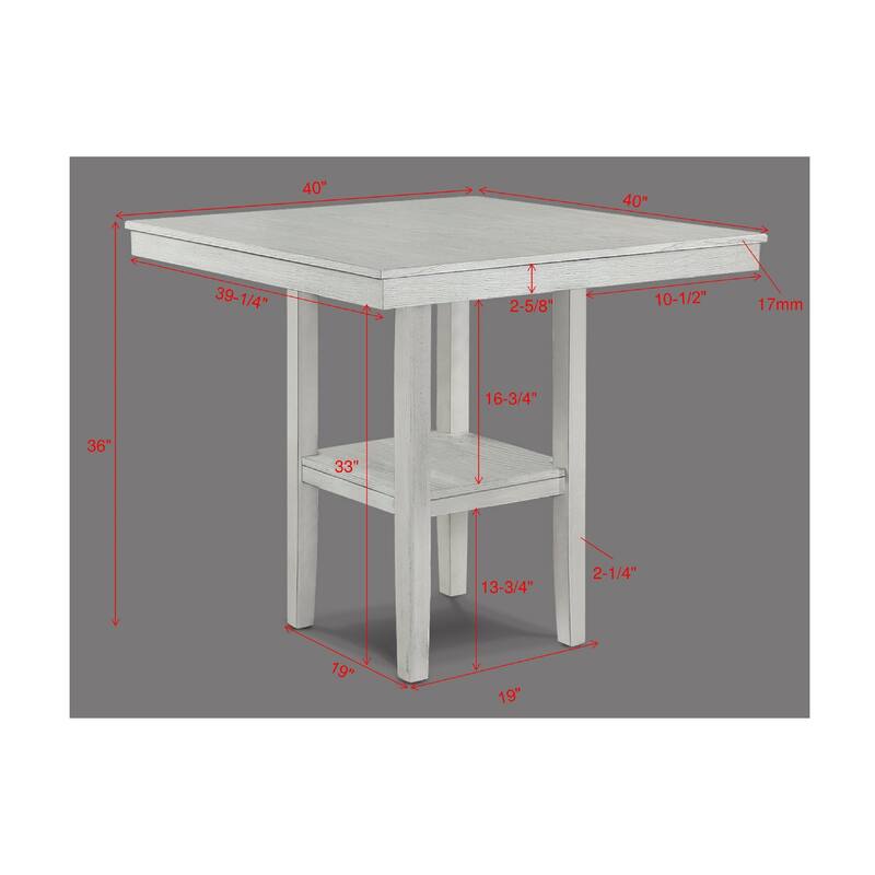Rustic Farmhouse 5-Pc Counter Height Dining Set Square Table Wood Top Bottom Display Shelf Linen Look Fabric Upholstery
