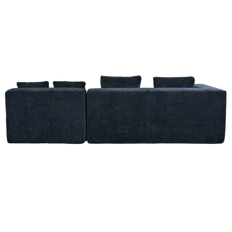 Sectional Couch for Living Room, 4 Seat L Shape Couch Tufted Couch Removable Modular Sofa with Movable Ottoman & 4 Cushions