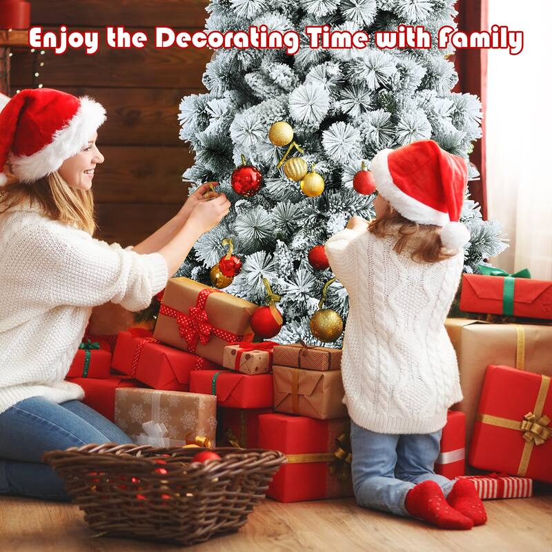 Costway 5ft/6ft/7ft Snow Flocked Hinged Artificial Slim Christmas Tree