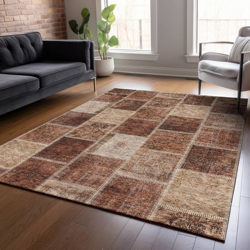 Machine Washable Indoor/ Outdoor Chantille Traditional Patchwork Rug
