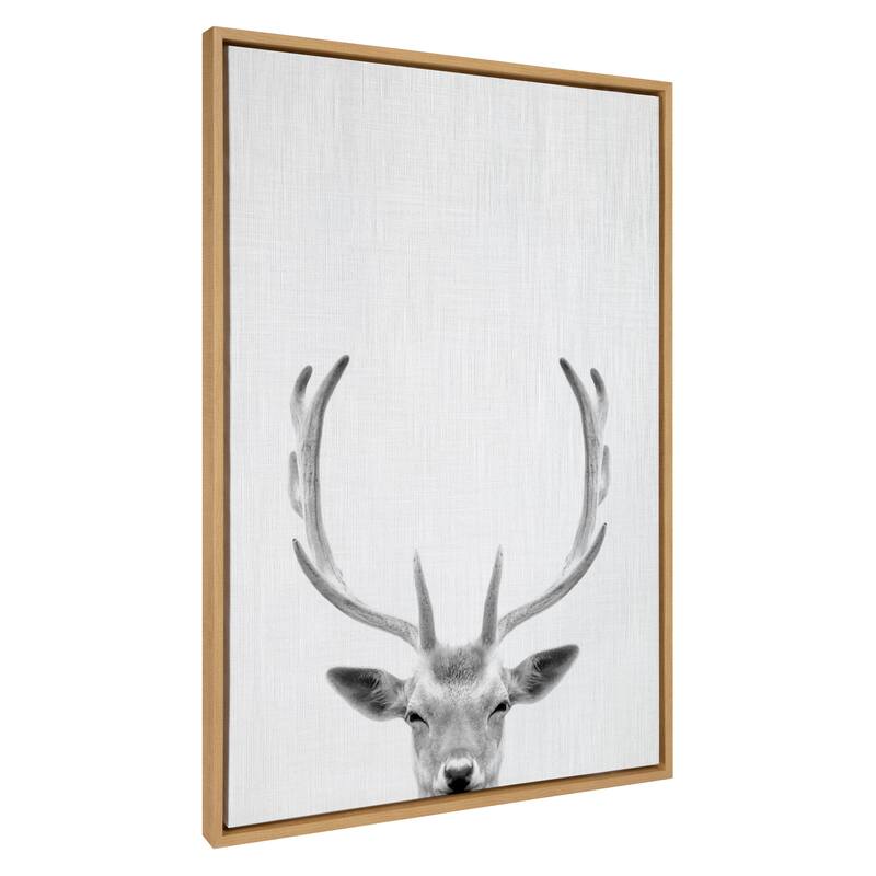 Kate and Laurel Sylvie Deer Portrait Framed Canvas by Simon Te Tai - 31.5x41.5 - Plastic - Natural