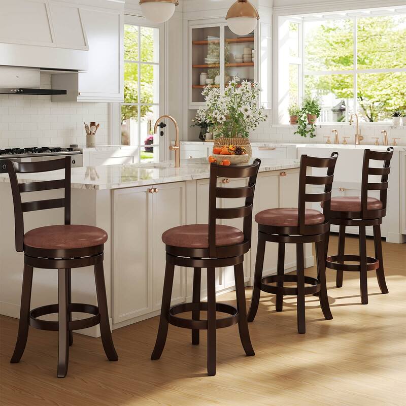 Costway 26” Counter Height Swivel Barstools Set of 2/4 with Back, Faux - Cappuccino
