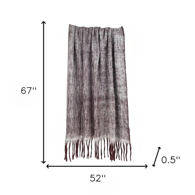 HomeRoots 52" X 67" Dark Purple Woven Wool Blend Chevron Throw Blanket with Fringe