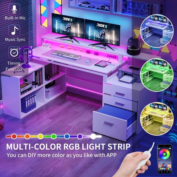 Moasis L Shaped Gaming Desk LED 65 Inch Computer Corner Desk with