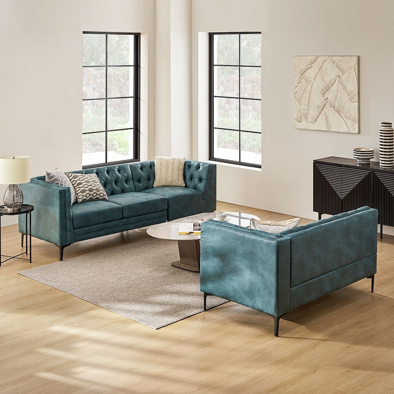 Moira Transitional Genuine Leather Corner Sectional with tufted Back and Metal Leg by HULALA HOME