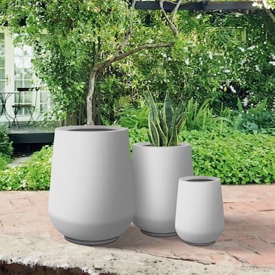 Plantara 28", 21" & 14" H Round Solid White Concrete Planter pot, Modern planter with Drainage Hole,Flower Pot for Outdoor