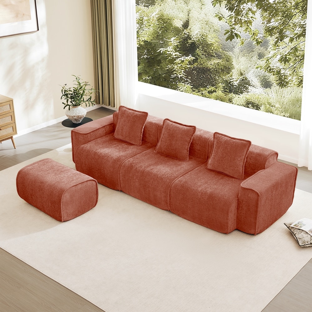 GDFStudio - Streamlined Velvet 3-Seater 108.66" L-Shaped Modular Boneless Sofa with Ottoman