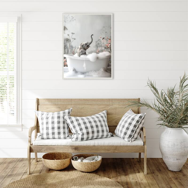 Elephant Bath Bliss by Niky Rahner Framed Canvas Wall Art