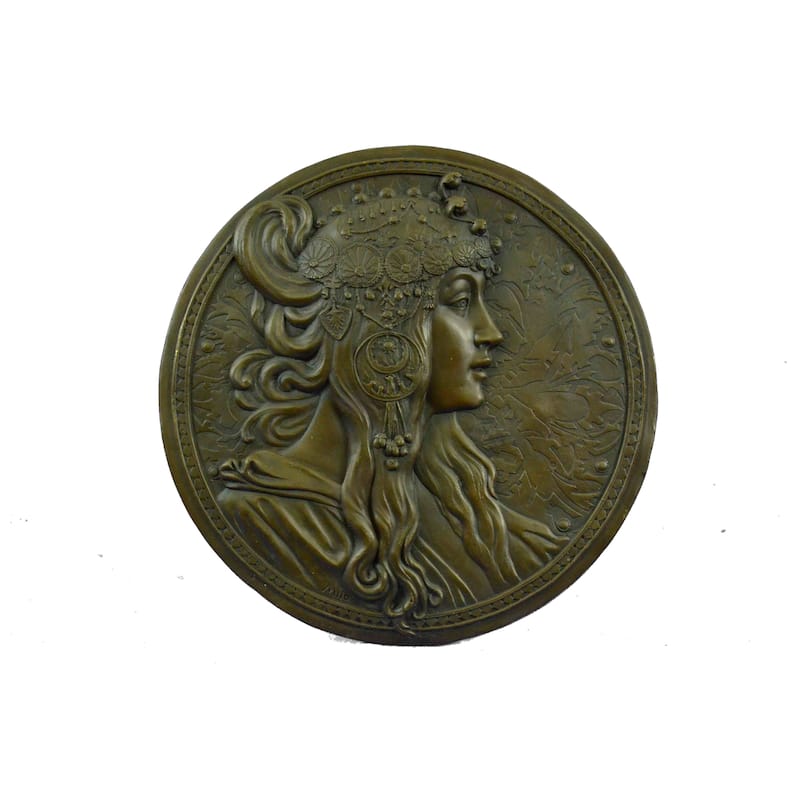 Signed Original Emperor Egyptian Princess Wall Mount Bas Relief Bronze Sculpture