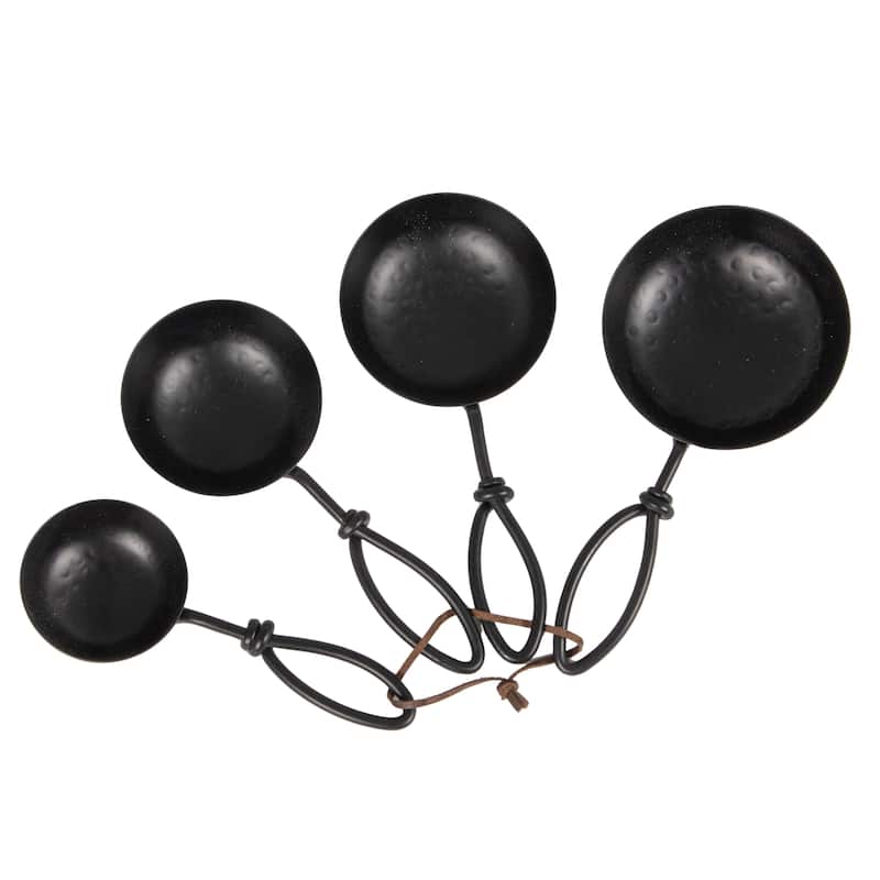 Hammered Stainless Steel Scoops with Leather Tie (Set of 4 Sizes)
