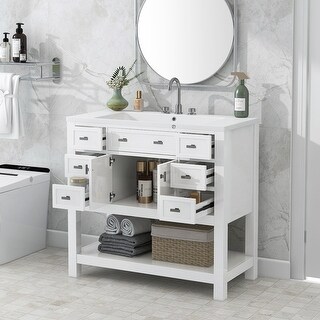36'' Bathroom Vanity Top Sink Storage Cabinet with 2 Doors 6 Drawers ...